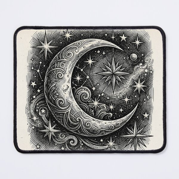 Item preview, Crescent Moon and Stars Pen and Ink Drawing designed and sold by Ev3rGr33n-.