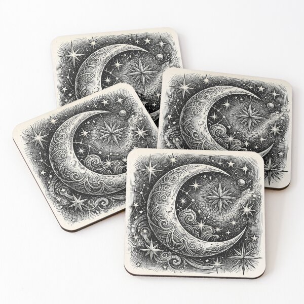 Item preview, Crescent Moon and Stars Pen and Ink Drawing designed and sold by Ev3rGr33n-.
