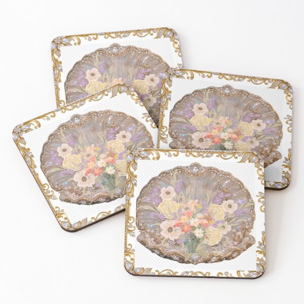 Item preview, Floral Bouquet in Jeweled Iridescent Shell with Gold Ornate Frame designed and sold by Extremeallie.