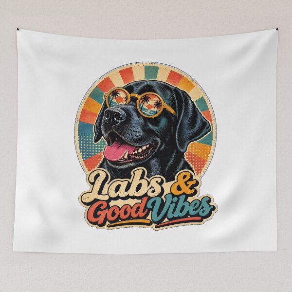 Item preview, Retro Black Lab Good Vibes – Funny Labrador Dog Lover Design designed and sold by Retroteez.