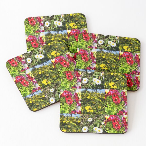 Item preview, Spring Wildflower Grid Pattern – Starry Red Petunias, Daisies & Yellow Jasmine designed and sold by BalkanBloom.
