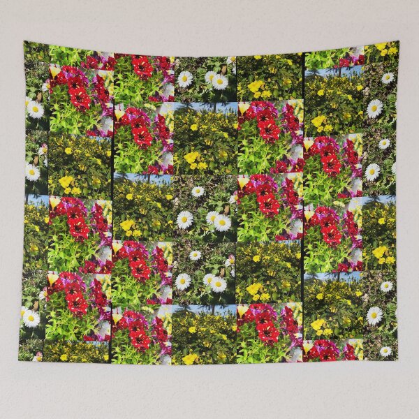 Item preview, Spring Wildflower Grid Pattern – Starry Red Petunias, Daisies & Yellow Jasmine designed and sold by BalkanBloom.