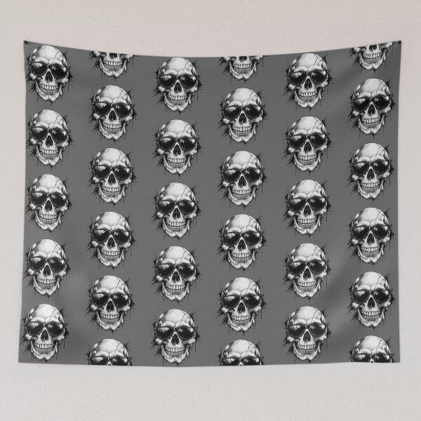 Item preview, Cool Skull Graffiti Style – Black and White Ink Drawing with City Reflection designed and sold by littlepiptales.