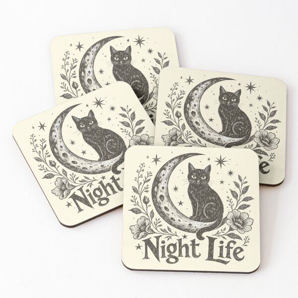 Item preview, Night Life Black Cat and Crescent Moon Vintage Celestial Art designed and sold by Modern Antique Atelier .