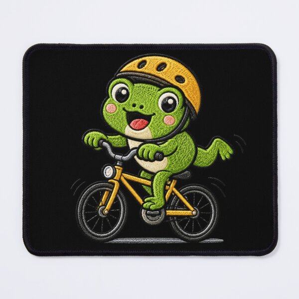 Item preview, Cute Frog Riding a Bicycle Kawaii Embroidery Patch designed and sold by ColorSplash123.