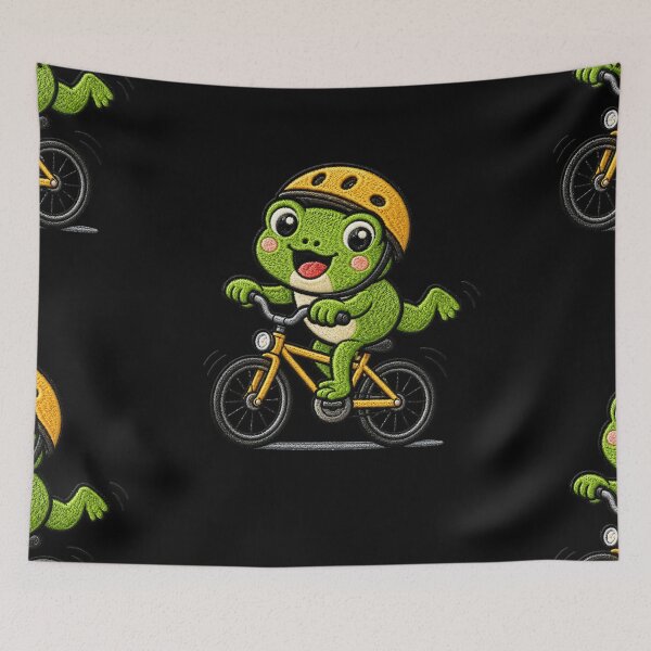 Item preview, Cute Frog Riding a Bicycle Kawaii Embroidery Patch designed and sold by ColorSplash123.