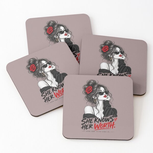 Item preview, She Knows Her Worth Empowering Woman Red Black designed and sold by     GoodVibe Prints.