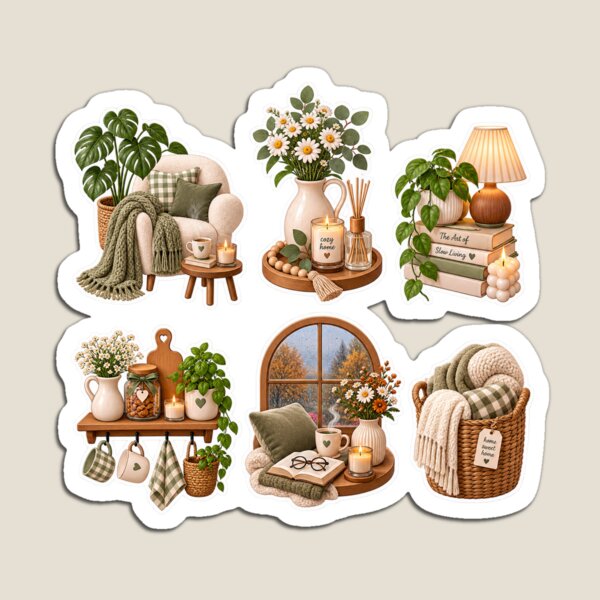 Item preview, Cozy Home Kawaii Stickers – Warm Neutral Home Decor & Hygge Aesthetic designed and sold by Aramdesing.