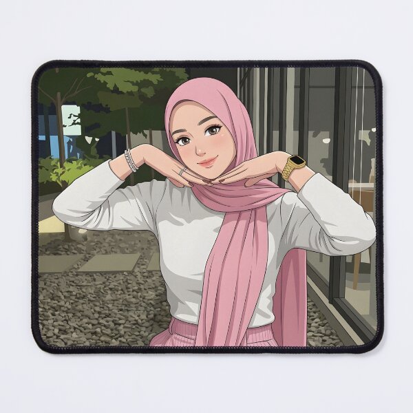 Item preview, pink Hijab Portrait ootd elegance cute illustration vector art on coffee shop designed and sold by sabartgunpla.