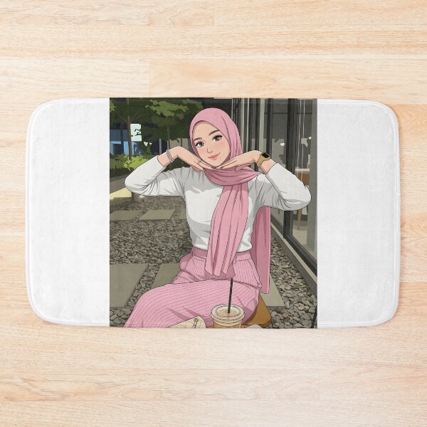 Item preview, pink Hijab Portrait ootd elegance cute illustration vector art on coffee shop designed and sold by sabartgunpla.
