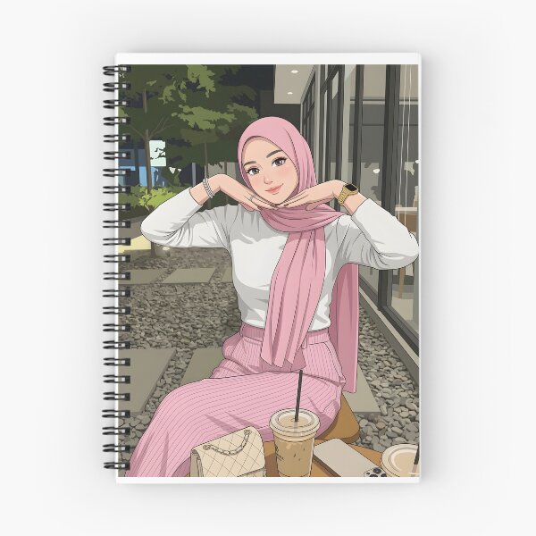 Item preview, pink Hijab Portrait ootd elegance cute illustration vector art on coffee shop designed and sold by sabartgunpla.