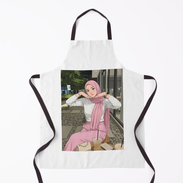 Aperçu de l'œuvre Portrait élégant et mignon d'une femme portant un hijab rose dans un café, illustration vectorielle. créée et vendue par sabartgunpla.