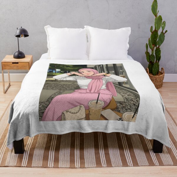 Item preview, pink Hijab Portrait ootd elegance cute illustration vector art on coffee shop designed and sold by sabartgunpla.