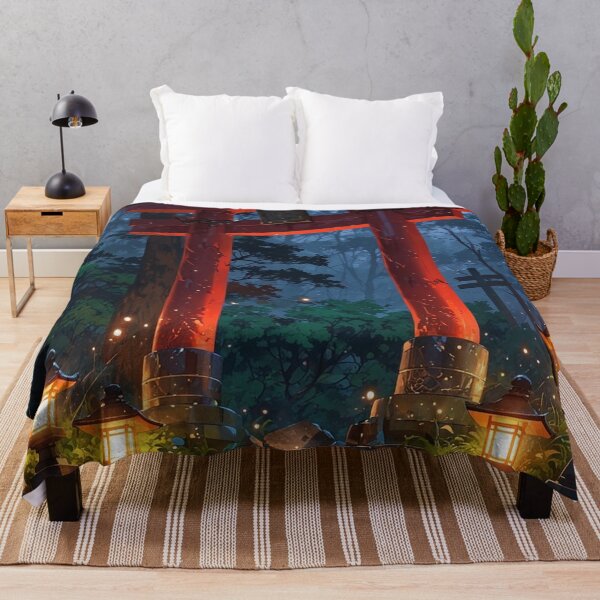 Item preview, Japanese Torii Gate Mystical Forest Glowing Lanterns Shrine Art designed and sold by LYAN-STORE.
