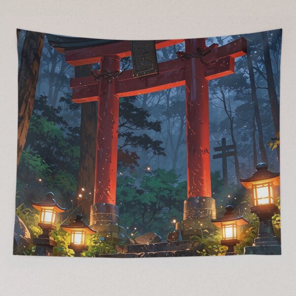 Item preview, Japanese Torii Gate Mystical Forest Glowing Lanterns Shrine Art designed and sold by LYAN-STORE.