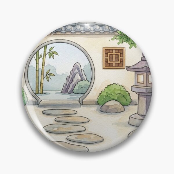 Item preview, Zen Courtyard Moon Gate Illustration designed and sold by Dreamic.Art.