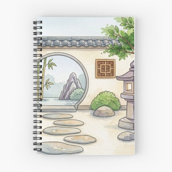 Item preview, Zen Courtyard Moon Gate Illustration designed and sold by Dreamic.Art.