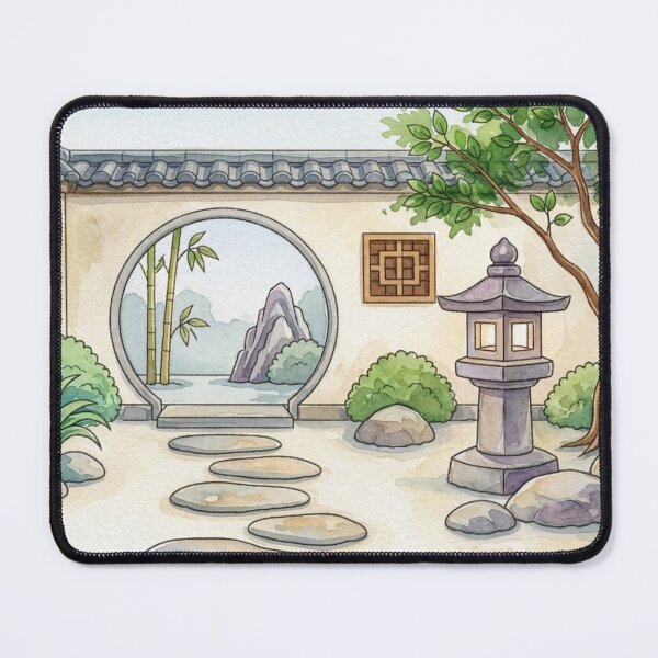 Item preview, Zen Courtyard Moon Gate Illustration designed and sold by Dreamic.Art.