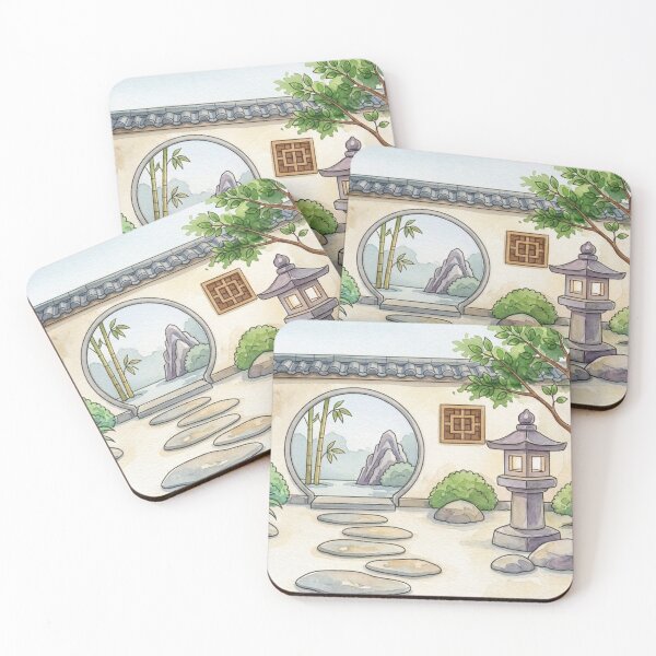 Item preview, Zen Courtyard Moon Gate Illustration designed and sold by Dreamic.Art.