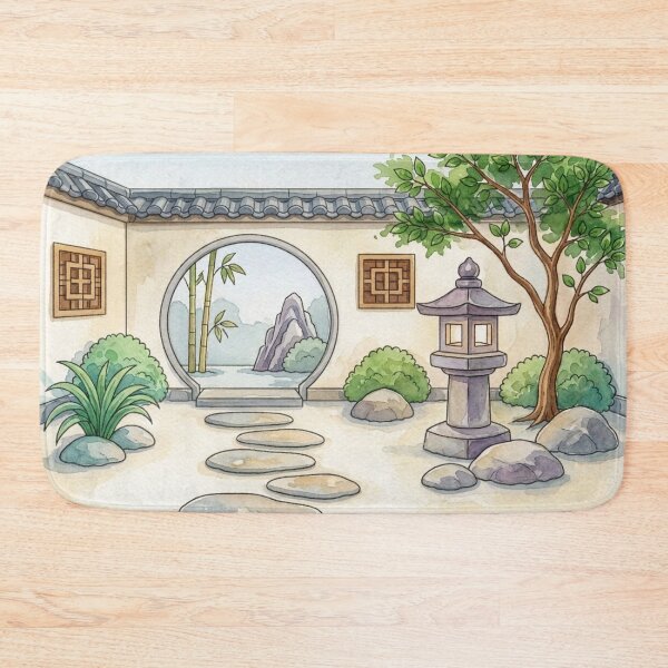 Item preview, Zen Courtyard Moon Gate Illustration designed and sold by Dreamic.Art.