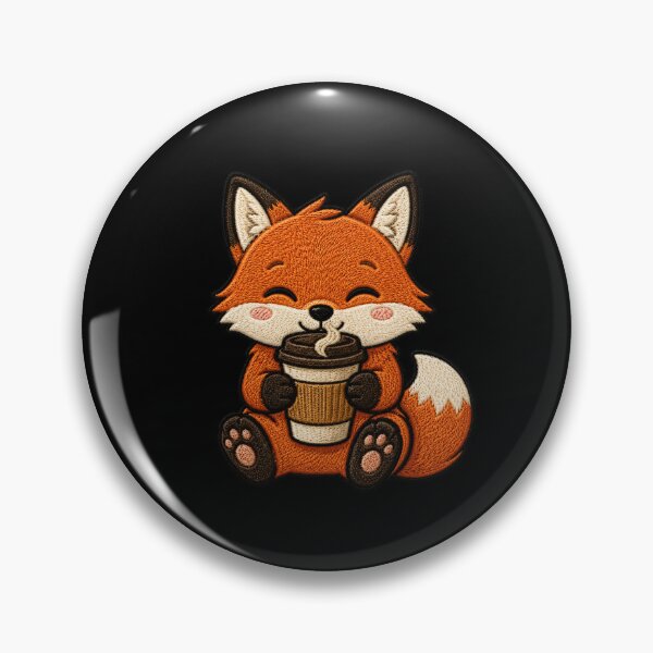 Item preview, Cute Fox Drinking Coffee Kawaii Embroidery Patch designed and sold by ColorSplash123.