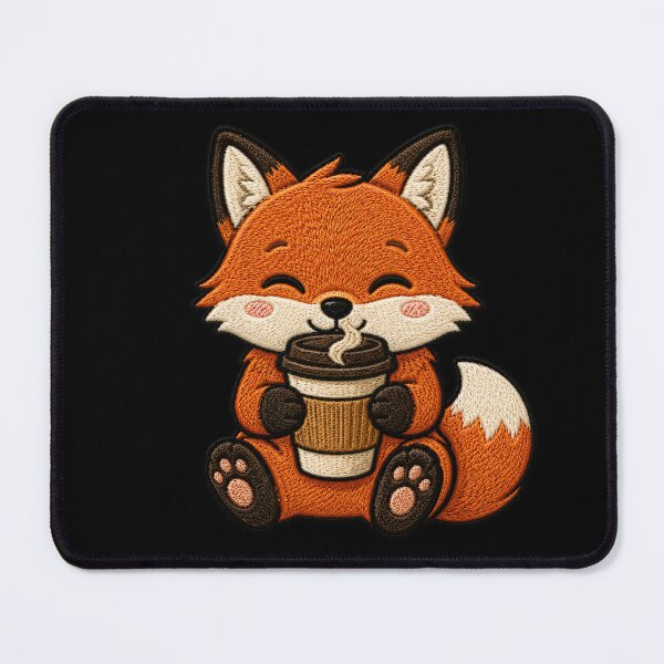 Item preview, Cute Fox Drinking Coffee Kawaii Embroidery Patch designed and sold by ColorSplash123.
