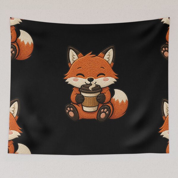 Item preview, Cute Fox Drinking Coffee Kawaii Embroidery Patch designed and sold by ColorSplash123.