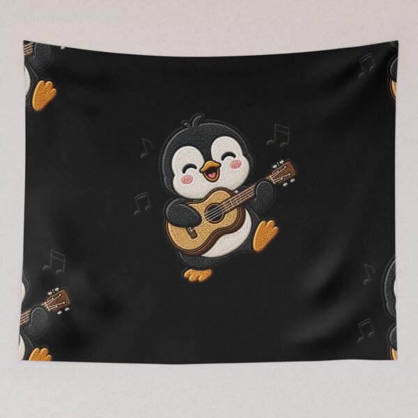 Item preview, Cute Penguin Playing Guitar Kawaii Embroidery Patch designed and sold by ColorSplash123.