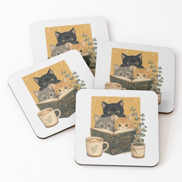 Item preview, Book Club Cats Cozy Reading Kittens Book Lover Cat Mom Art with Coffee designed and sold by Yellowriversss.