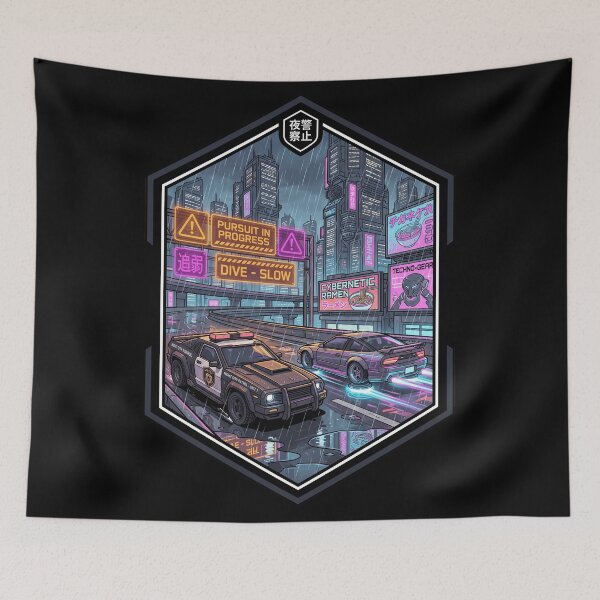 Item preview, Cyberpunk 180SX Police Chase Rainy Neon Tokyo Highway Aesthetic designed and sold by mood-draftsman.