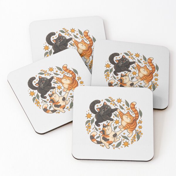 Item preview, Dancing Cats Trio Wattle Stars Friendship Aussie Cat Mom Circle Dance Art designed and sold by Yellowriversss.
