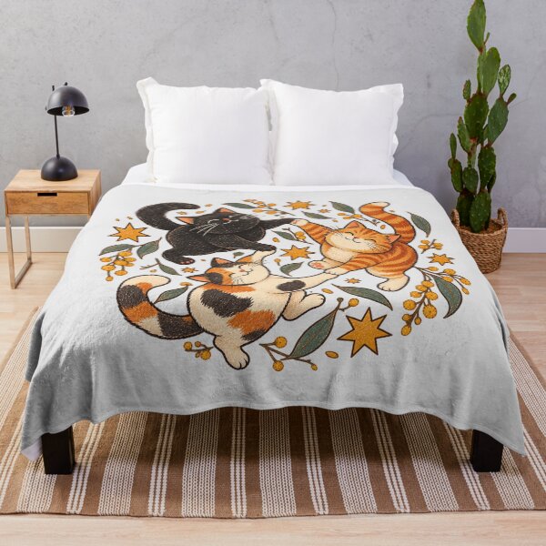 Item preview, Dancing Cats Trio Wattle Stars Friendship Aussie Cat Mom Circle Dance Art designed and sold by Yellowriversss.