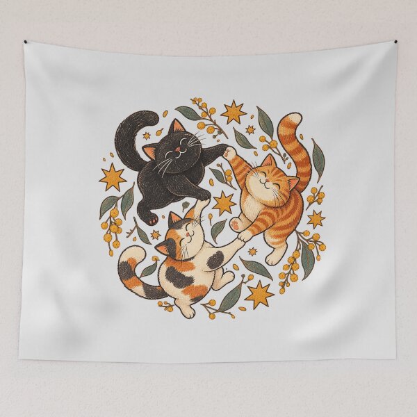 Item preview, Dancing Cats Trio Wattle Stars Friendship Aussie Cat Mom Circle Dance Art designed and sold by Yellowriversss.