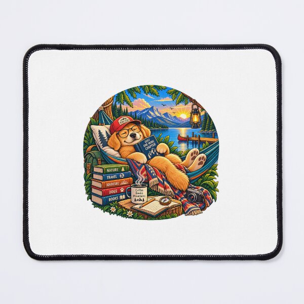 Item preview, Cozy Dog Reading Mountain Lake Vintage Illustration designed and sold by lovepower.