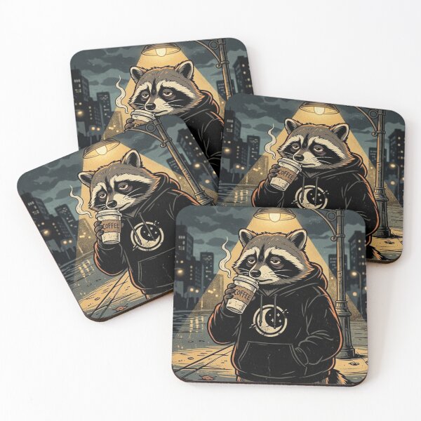 Item preview, Exhausted Raccoon Drinking Coffee Midnight Streetwear designed and sold by Ev3rGr33n-.
