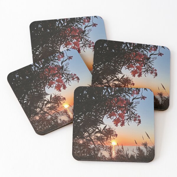 Item preview, Sunset Silhouettes with Pink Oleander - Coastal Mediterranean Twilight designed and sold by EpicVistas.