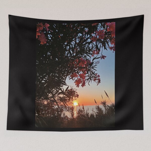 Item preview, Sunset Silhouettes with Pink Oleander - Coastal Mediterranean Twilight designed and sold by EpicVistas.
