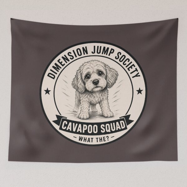 Item preview, Dimension Jump Society - Cavapoo Squad - What The?/Funny Cavapoo Dog Badge Logo  designed and sold by Halejo68.