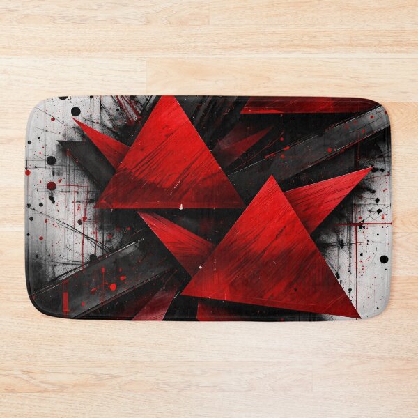 Artikelvorschau, Geometrisches Abstraktes Design in Rot und Schwarz – Kräftiger Dreiecks-Grunge-Kunstdruck entworfen und verkauft von Kaleidoscope Print.