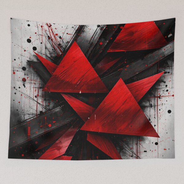 Item preview, Red Black Geometric Abstract – Bold Triangle Grunge Modern Art Print designed and sold by Kaleidoscope Print.