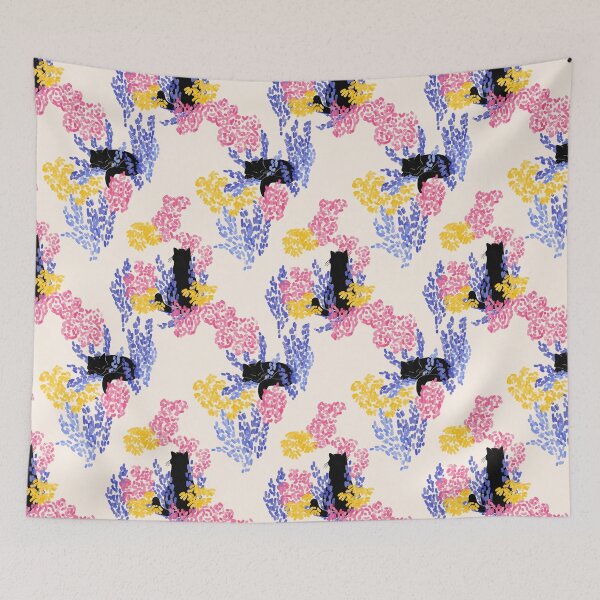 Item preview, Whimsy Black Cat on Flower Garden Spring Pattern designed and sold by studiomamabara.