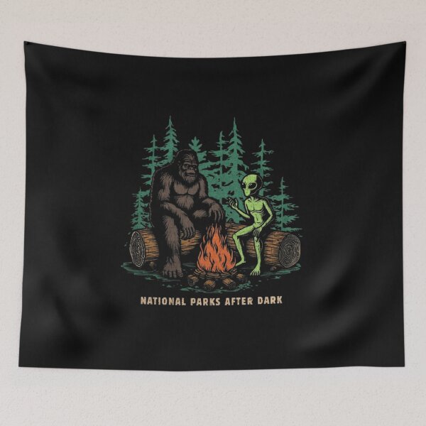 Item preview, National Parks After Dark – Funny Bigfoot Alien Camping designed and sold by roartusa.