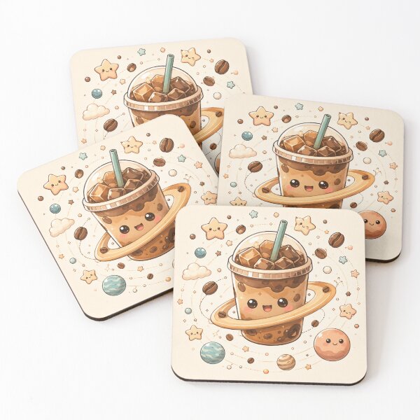 Item preview, Kawaii Iced Coffee Planet Cute Coffee Space Coaster designed and sold by CreativeCharmCo.