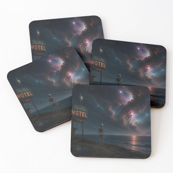 Item preview, Starlite Motel at the Edge of Eternity – Cosmic Skeleton & Nebula Ocean designed and sold by DreamyWallVibes.