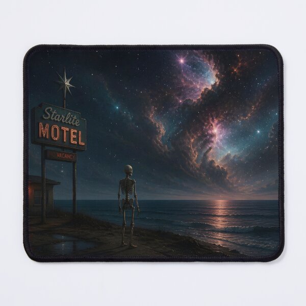 Item preview, Starlite Motel at the Edge of Eternity – Cosmic Skeleton & Nebula Ocean designed and sold by DreamyWallVibes.