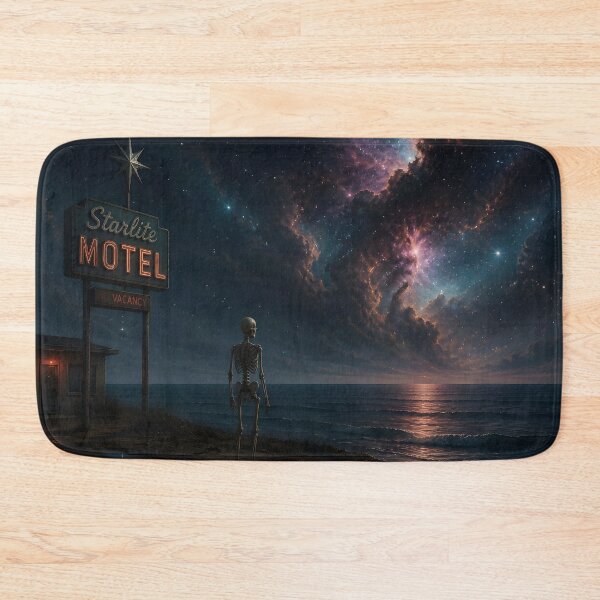 Item preview, Starlite Motel at the Edge of Eternity – Cosmic Skeleton & Nebula Ocean designed and sold by DreamyWallVibes.