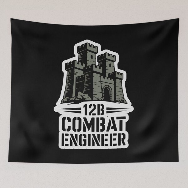 Item preview, 12B Combat Engineer — Classic Castle Tower Emblem U.S. Army MOS Military Engineering Graphic White Outline designed and sold by GFamilyC.