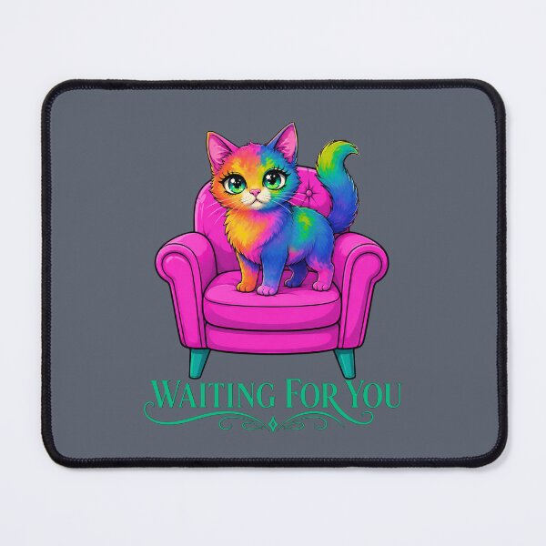 Item preview, Waiting For You – Colorful Rainbow Cat in Pink Armchair with Roses designed and sold by Aimetoi.