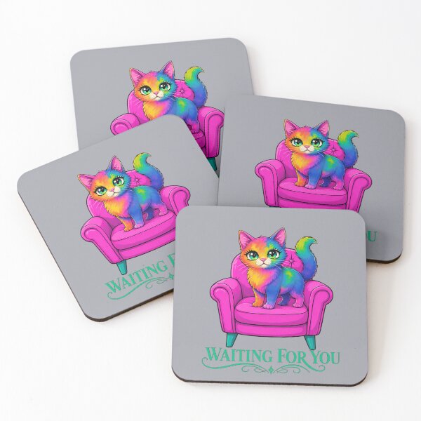 Item preview, Waiting For You – Colorful Rainbow Cat in Pink Armchair with Roses designed and sold by Aimetoi.