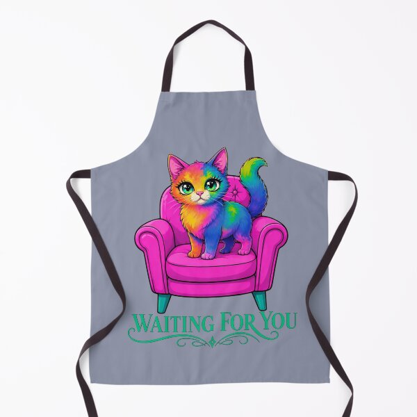 Item preview, Waiting For You – Colorful Rainbow Cat in Pink Armchair with Roses designed and sold by Aimetoi.